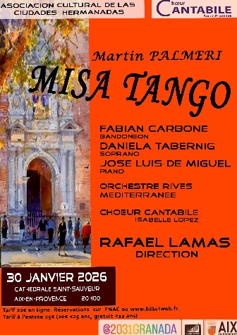 L'affiche présente le concert du Requiem composé par Franz von Suppé avec toutes les informations, dates des concerts : 13 juin à l'Abbaye St Victor à Marseille et le 20 juin à la Cathédrale à Aix en Provence, tarifs et intervenants.